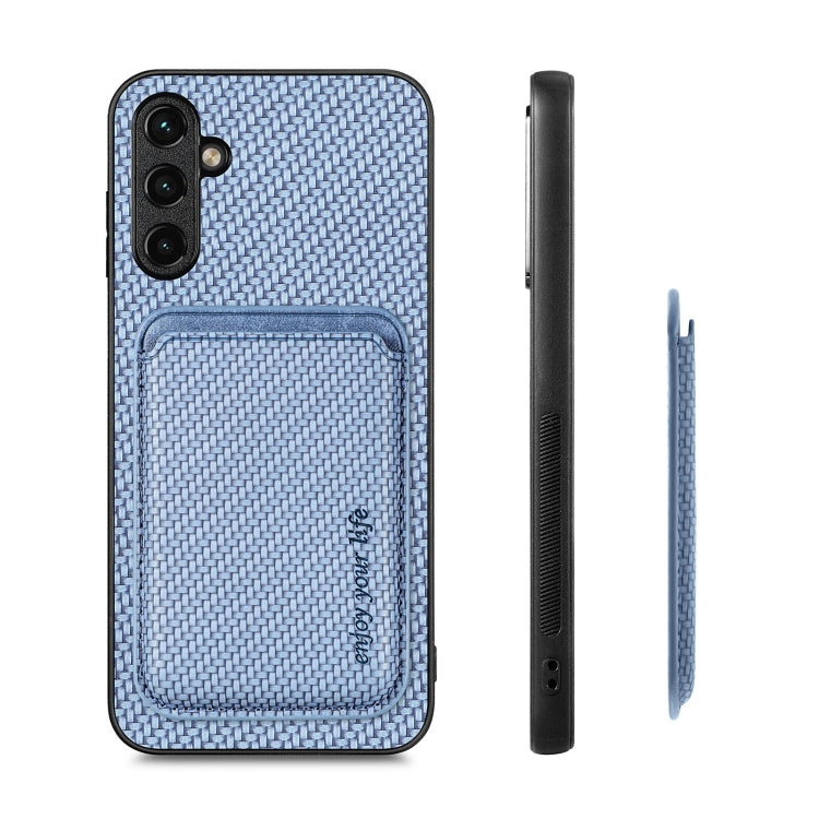 For Samsung Galaxy A34 5G Carbon Fiber Leather Card Magsafe Magnetic Phone Case(Blue)