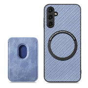For Samsung Galaxy A34 5G Carbon Fiber Leather Card Magsafe Magnetic Phone Case(Blue)