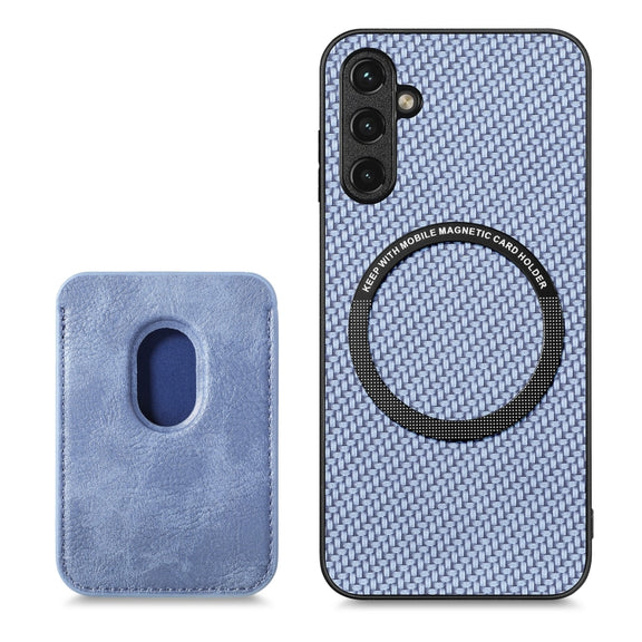 For Samsung Galaxy A34 5G Carbon Fiber Leather Card Magsafe Magnetic Phone Case(Blue)