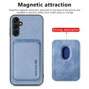 For Samsung Galaxy A34 5G Carbon Fiber Leather Card Magsafe Magnetic Phone Case(Blue)