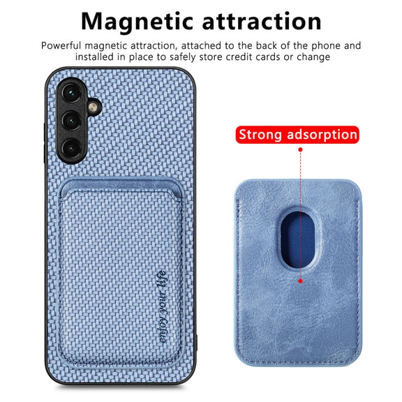 For Samsung Galaxy A34 5G Carbon Fiber Leather Card Magsafe Magnetic Phone Case(Blue)