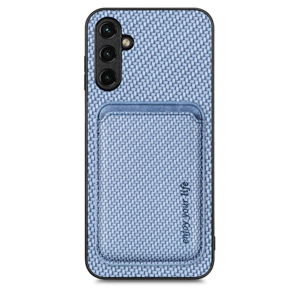 For Samsung Galaxy A34 5G Carbon Fiber Leather Card Magsafe Magnetic Phone Case(Blue)