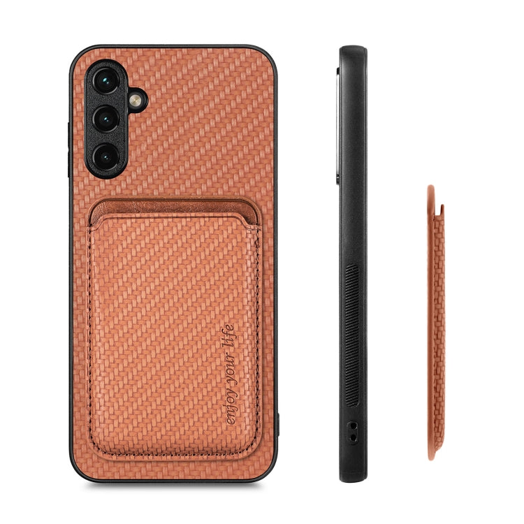 For Samsung Galaxy A34 5G Carbon Fiber Leather Card Magsafe Magnetic Phone Case(Brown)