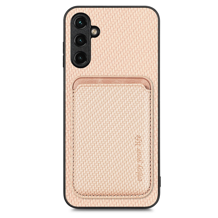 For Samsung Galaxy A34 5G Carbon Fiber Leather Card Magsafe Magnetic Phone Case(Khaki)