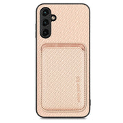 For Samsung Galaxy A34 5G Carbon Fiber Leather Card Magsafe Magnetic Phone Case(Khaki)