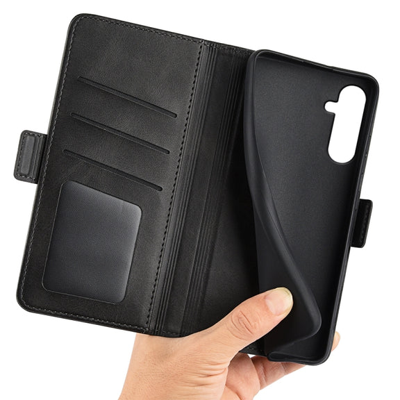 For Samsung Galaxy A34 Dual-side Magnetic Buckle Horizontal Flip Leather Phone Case(Black)