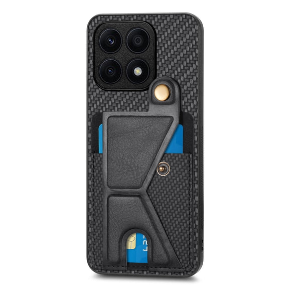 For Honor X8A Carbon Fiber Wallet Flip Card K-shaped Holder Phone Case(Black)