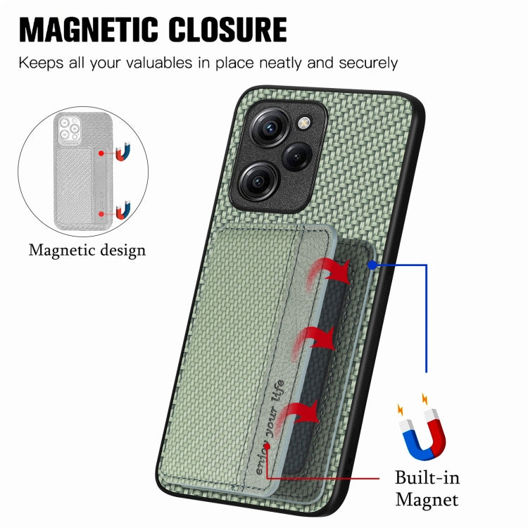 For Xiaomi Poco X5 Pro 5G Carbon Fiber Magnetic Card Wallet Bag Phone Case(Green)