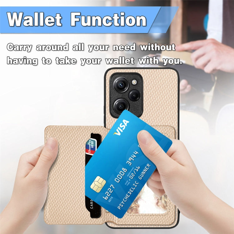 For Xiaomi Poco X5 Pro 5G Carbon Fiber Magnetic Card Wallet Bag Phone Case(Green)