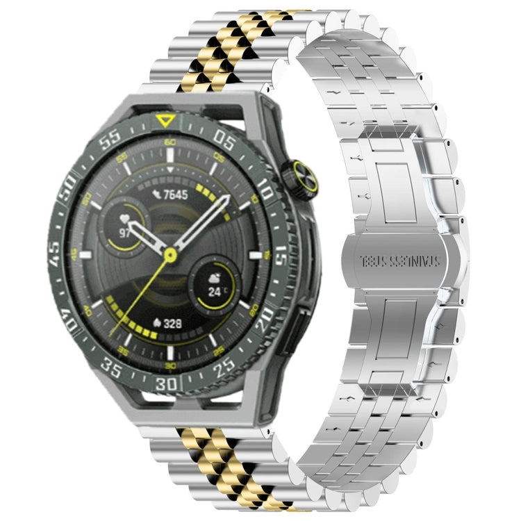 For Huawei Watch GT3 SE Five Bull Half Round Stainless Steel Watch Band + Strap Removal Tool(Silver+Gold)