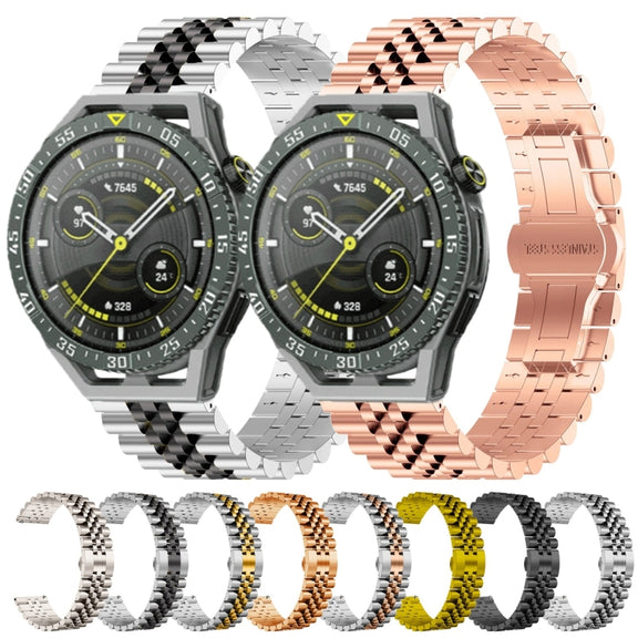 For Huawei Watch GT3 SE Five Bull Half Round Stainless Steel Watch Band + Strap Removal Tool(Silver+Black)