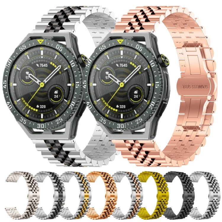 For Huawei Watch GT3 SE Five Bull Half Round Stainless Steel Watch Band + Strap Removal Tool(Silver+Gold)