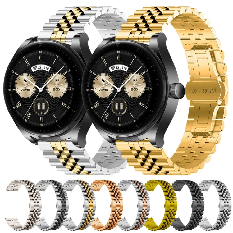 For Huawei Watch Buds Five Bull Half Round Stainless Steel Watch Band + Strap Removal Tool(Silver+Rose Gold)