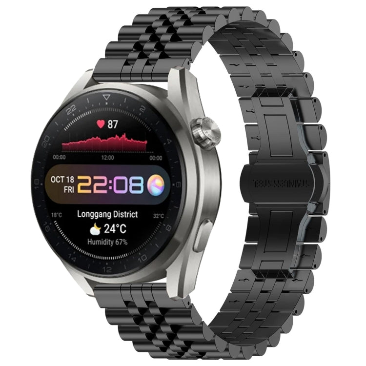 For Huawei Watch3 Pro New Five Bull Half Round Stainless Steel Watch Band + Strap Removal Tool(Black)