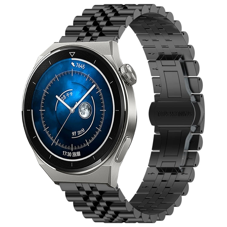 For Huawei Watch GT3 Pro 46mm Five Bull Half Round Stainless Steel Watch Band + Strap Removal Tool(Black)