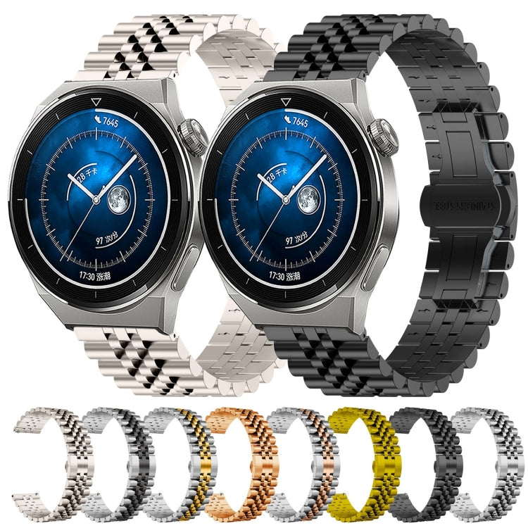 For Huawei Watch GT3 Pro 46mm Five Bull Half Round Stainless Steel Watch Band + Strap Removal Tool(Black)