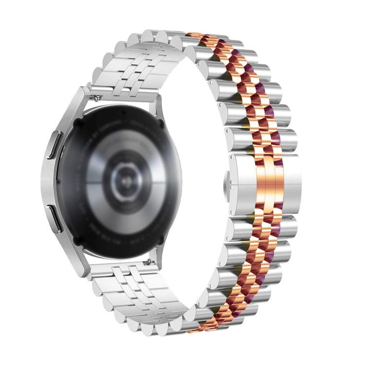 For Huawei Watch GT Runner Five Bull Half Round Stainless Steel Watch Band + Strap Removal Tool(Silver+Rose Gold)