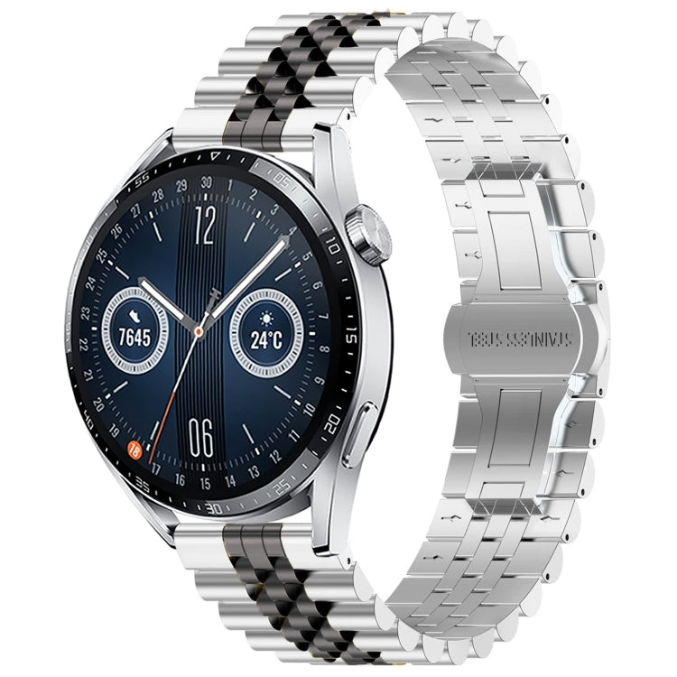 For Huawei Watch GT3 46mm Five Bull Half Round Stainless Steel Watch Band + Strap Removal Tool(Silver+Black)