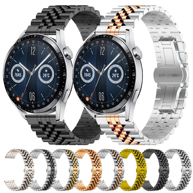For Huawei Watch GT3 46mm Five Bull Half Round Stainless Steel Watch Band + Strap Removal Tool(Black)