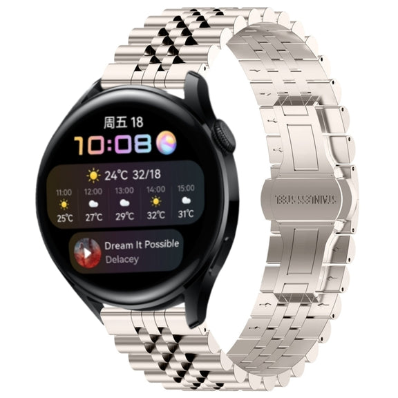 For Huawei Watch 3 / 3 Pro Five Bull Half Round Stainless Steel Watch Band + Strap Removal Tool(Starlight Color)