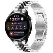 For Huawei Watch 3 / 3 Pro Five Bull Half Round Stainless Steel Watch Band + Strap Removal Tool(Silver+Black)