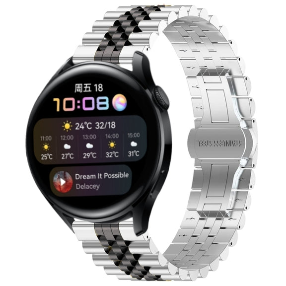 For Huawei Watch 3 / 3 Pro Five Bull Half Round Stainless Steel Watch Band + Strap Removal Tool(Silver+Black)