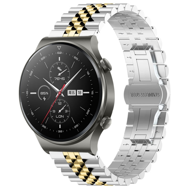 For Huawei Watch GT2 Pro / GT 2e Five Bull Half Round Stainless Steel Watch Band + Strap Removal Tool(Silver+Gold)