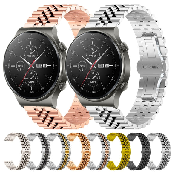 For Huawei Watch GT2 Pro / GT 2e Five Bull Half Round Stainless Steel Watch Band + Strap Removal Tool(Silver+Black)