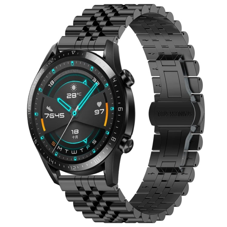 For Huawei Watch GT 42mm/46mm / GT2 46mm Five Bull Half Round Stainless Steel Watch Band + Strap Removal Tool(Black)