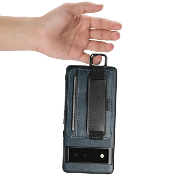 For Googel Pixel 6 Pro Suteni H13 Card Wallet Wrist Strap Holder PU Phone Case(Blue)