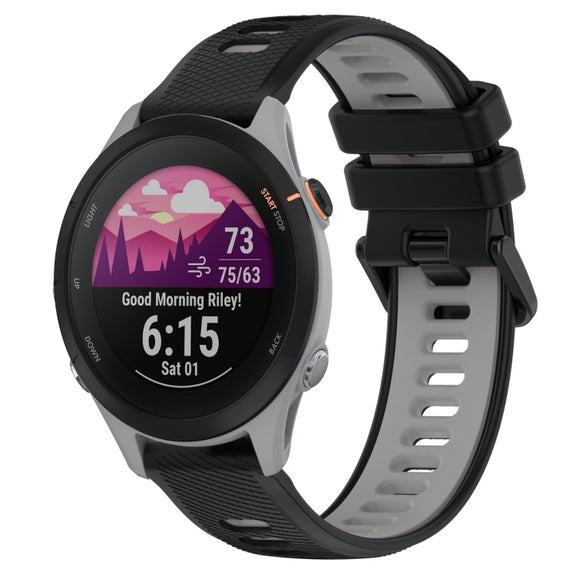For Garmin Forerunner 255S 18mm Sports Two-Color Silicone Watch Band(Black+Grey)