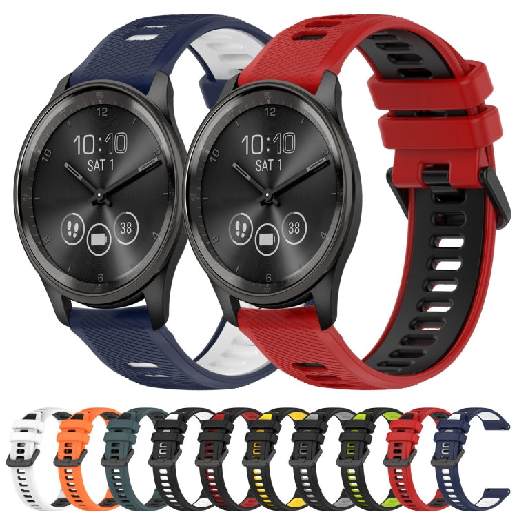 For Garmin Forerunner 55 20mm Sports Two-Color Silicone Watch Band(Midnight Blue+White)