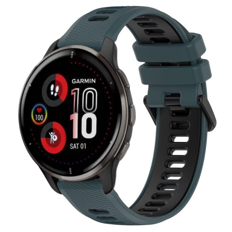 For Garmin Venu 2 Plus 20mm Sports Two-Color Silicone Watch Band(Olive Green+Black)