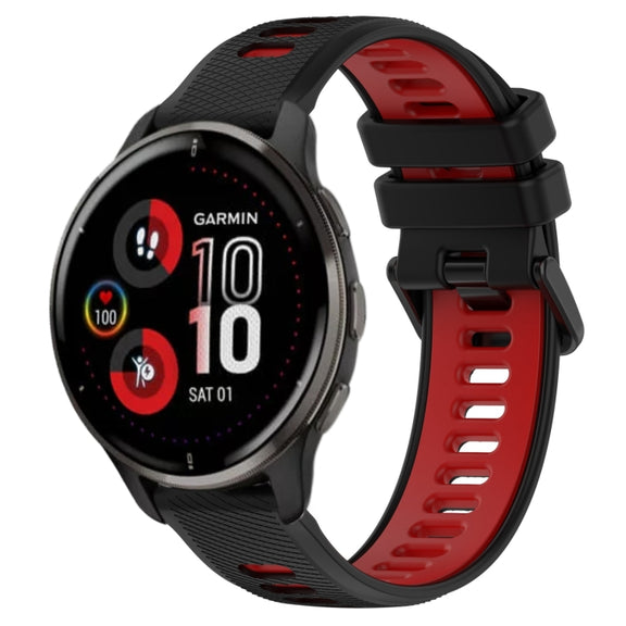 For Garmin Venu 2 Plus 20mm Sports Two-Color Silicone Watch Band(Black+Red)