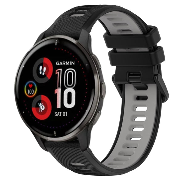 For Garmin Venu 2 Plus 20mm Sports Two-Color Silicone Watch Band(Black+Grey)