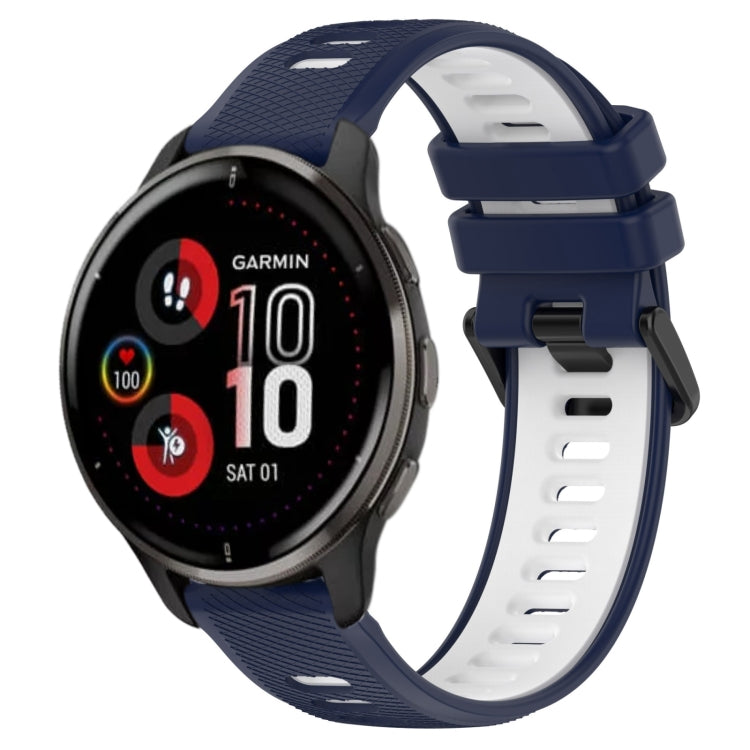 For Garmin Venu 2 Plus 20mm Sports Two-Color Silicone Watch Band(Midnight Blue+White)