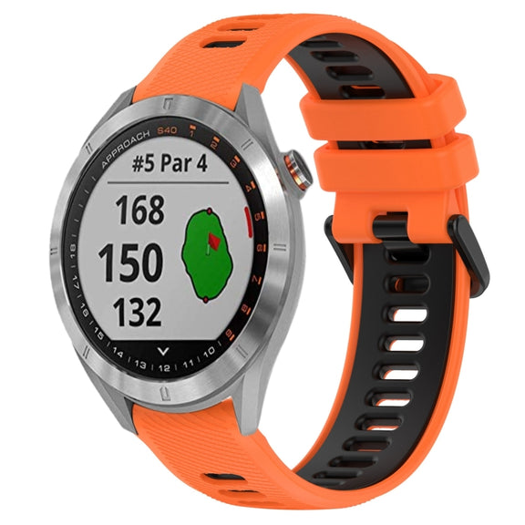 For Garmin Approach S40 20mm Sports Two-Color Silicone Watch Band(Orange+Black)