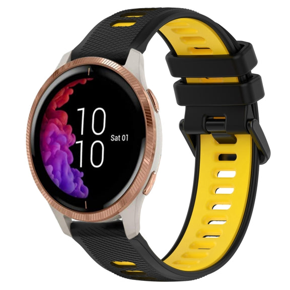 For Garmin Venu 20mm Sports Two-Color Silicone Watch Band(Black+Yellow)