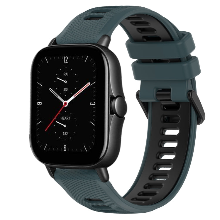 For Amazfit GTS 2E 20mm Sports Two-Color Silicone Watch Band(Olive Green + Black)