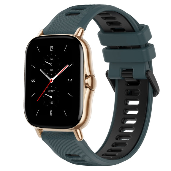 For Amazfit GTS 2 20mm Sports Two-Color Silicone Watch Band(Olive Green + Black)