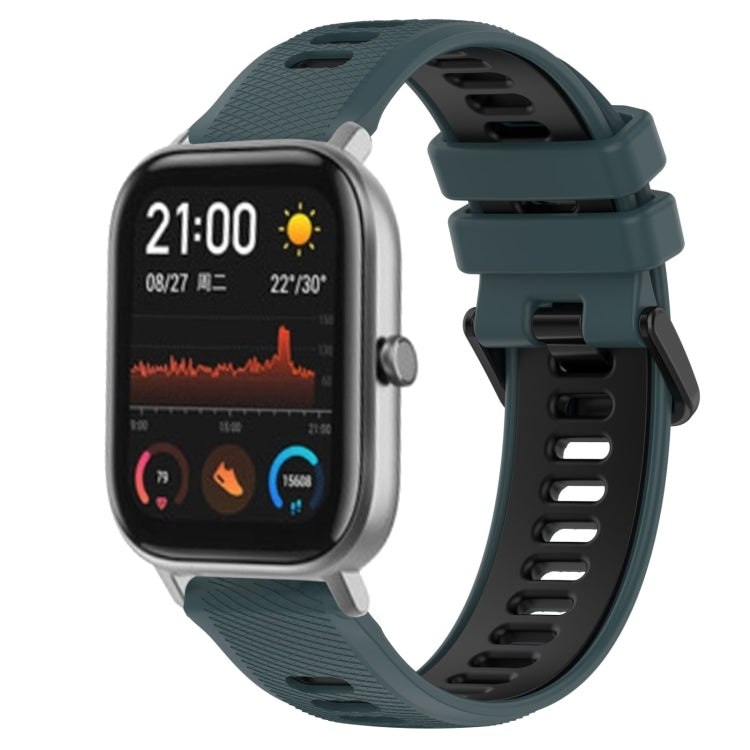 For Amazfit GTS 20mm Sports Two-Color Silicone Watch Band(Olive Green + Black)