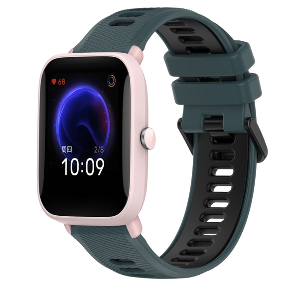 For Amazfit Pop Pro 20mm Sports Two-Color Silicone Watch Band(Olive Green + Black)