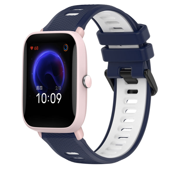 For Amazfit Pop Pro 20mm Sports Two-Color Silicone Watch Band(Midnight Blue+White)