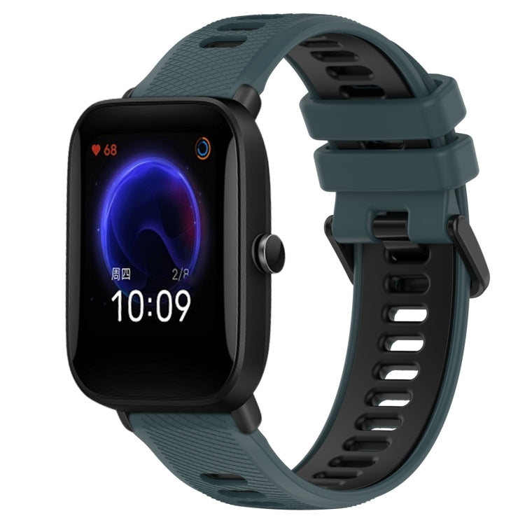 For Amazfit Pop 20mm Sports Two-Color Silicone Watch Band(Olive Green + Black)