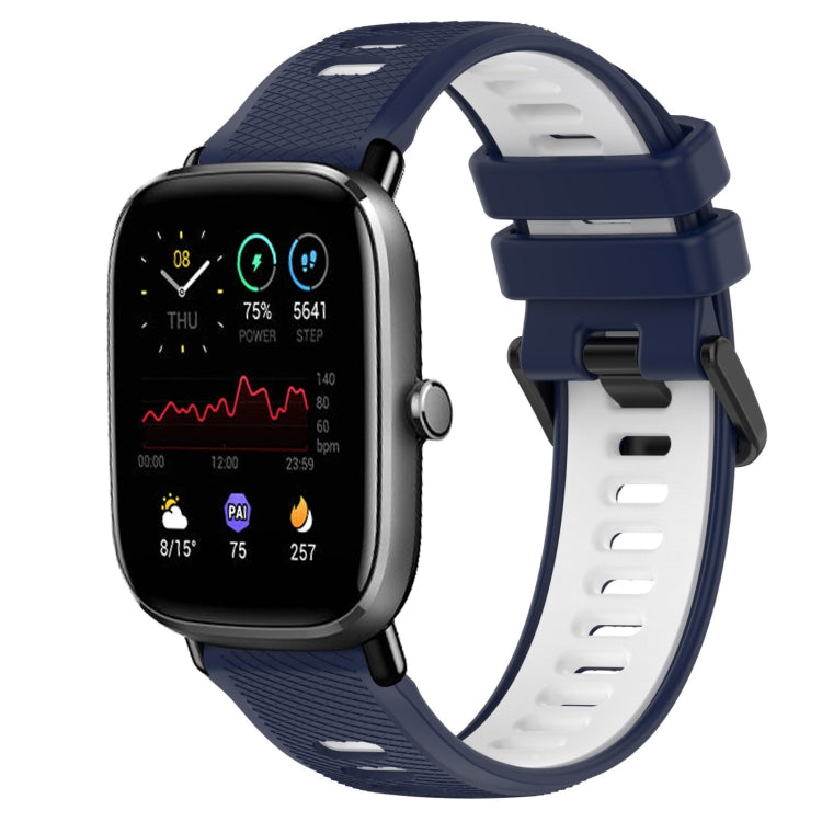 For Amazfit GTS 4 Mini 20mm Sports Two-Color Silicone Watch Band(Midnight Blue+White)