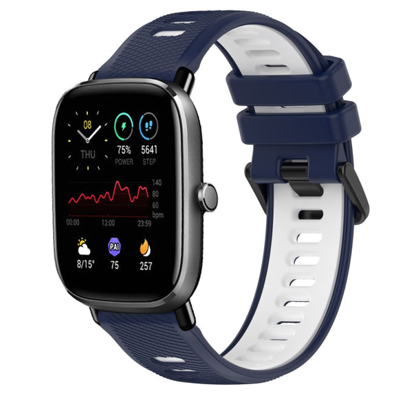 For Amazfit GTS 4 Mini 20mm Sports Two-Color Silicone Watch Band(Midnight Blue+White)