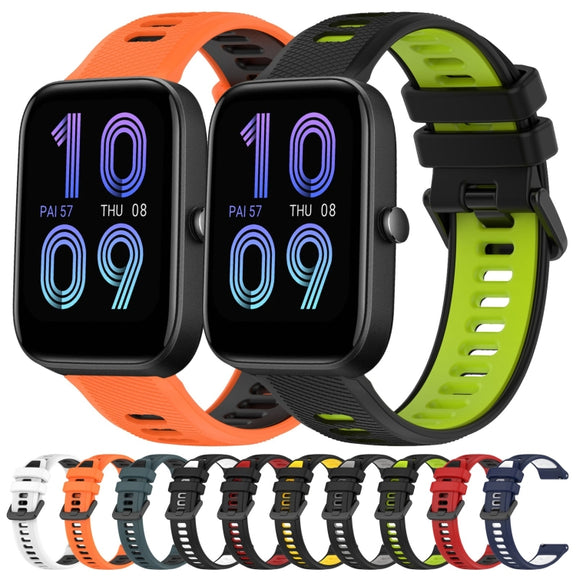 For Amazfit Bip3 20mm Sports Two-Color Silicone Watch Band(Midnight Blue+White)