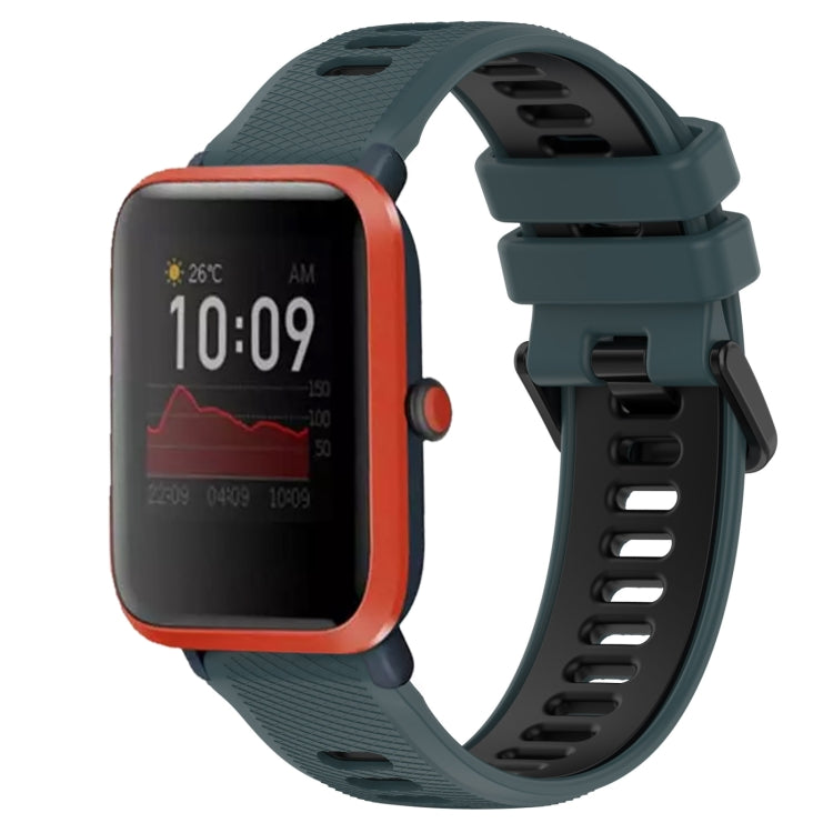 For Amazfit Bip 1S 20mm Sports Two-Color Silicone Watch Band(Olive Green + Black)