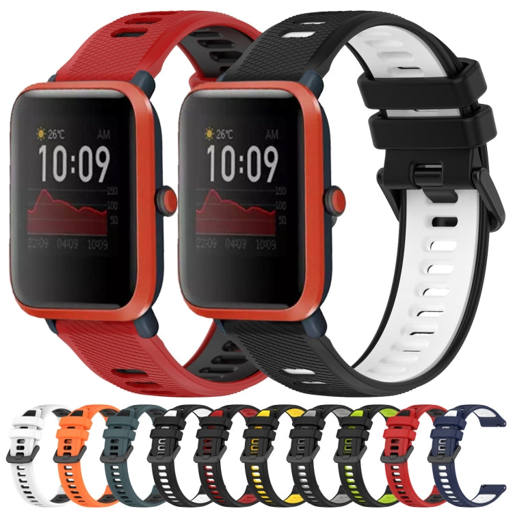 For Amazfit Bip 1S 20mm Sports Two-Color Silicone Watch Band(Black+Green)