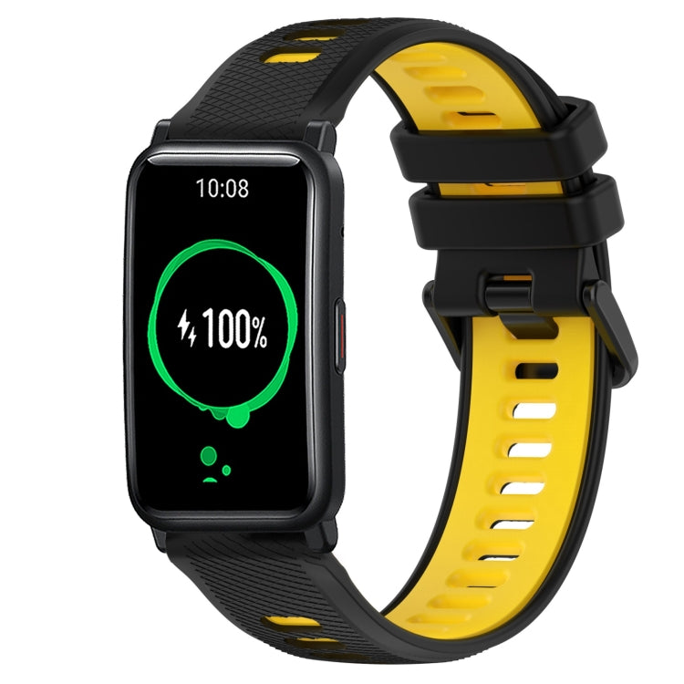 For Honor Watch ES 20mm Sports Two-Color Silicone Watch Band(Black+Yellow)